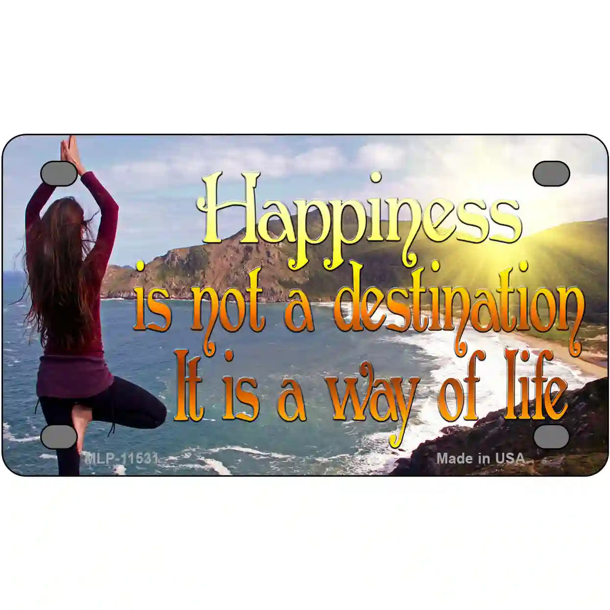 Happiness Way Of Life Yoga Novelty License Plate 4" x 2.2" (MLP)