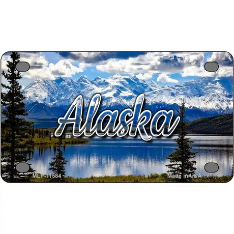 Alaska Snowy Mountains Novelty Metal State License Plate 4" x 2.2" (MLP)