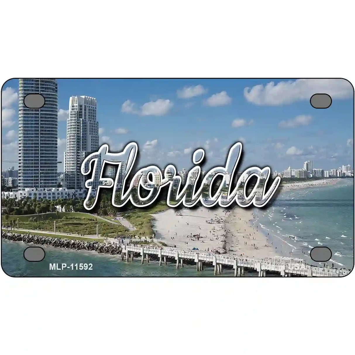 Florida White Sand Beach Novelty Metal State License Plate 4" x 2.2" (MLP)