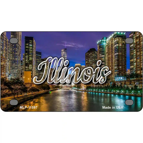 Illinois River City Lights Novelty Metal State License Plate 4" x 2.2" (MLP)