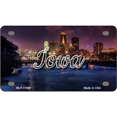 Iowa Bridge City Lights Novelty Metal State License Plate 4" x 2.2" (MLP)