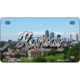 Kansas Downtown Skyline Novelty Metal State License Plate 4" x 2.2" (MLP)