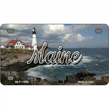 Maine Lighthouse Beach Novelty Metal State License Plate 4" x 2.2" (MLP)