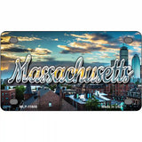 Massachusetts Sunset Skyline Novelty Metal State License Plate 4" x 2.2" (MLP)