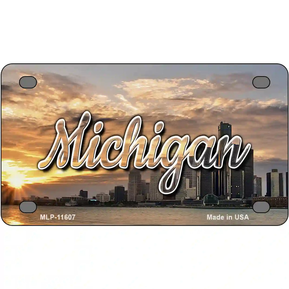 Michigan City Sunset Novelty Metal State License Plate 4" x 2.2" (MLP)