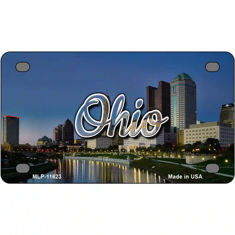 Ohio River City Skyline Novelty Metal State License Plate 4" x 2.2" (MLP)