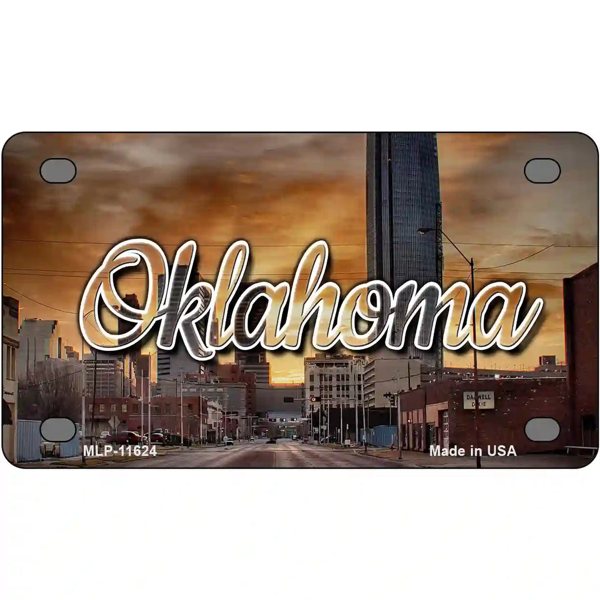 Oklahoma Sunset Skyline Novelty Metal State License Plate 4" x 2.2" (MLP)