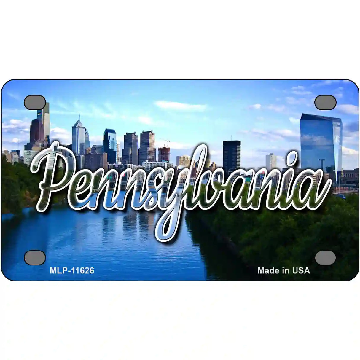 Pennsylvania Delaware City Skyline Novelty Metal State License Plate 4" x 2.2" (MLP)