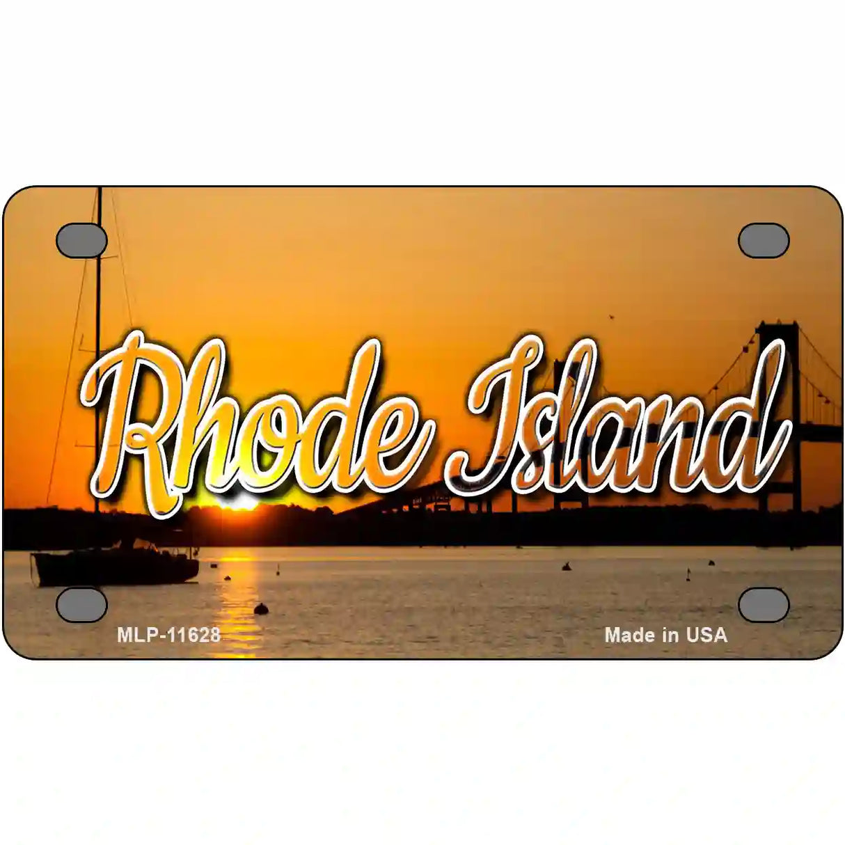 Rhode Island River Sunset Novelty Metal State License Plate 4" x 2.2" (MLP)