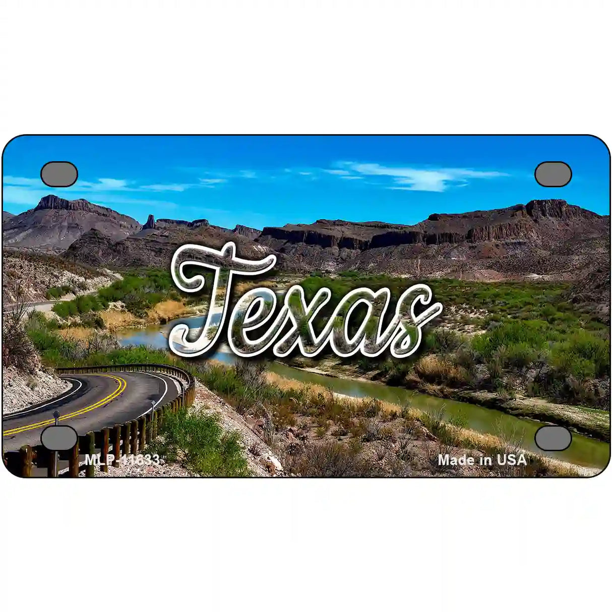 Texas Open Mountain Road Novelty Metal State License Plate 4" x 2.2" (MLP)