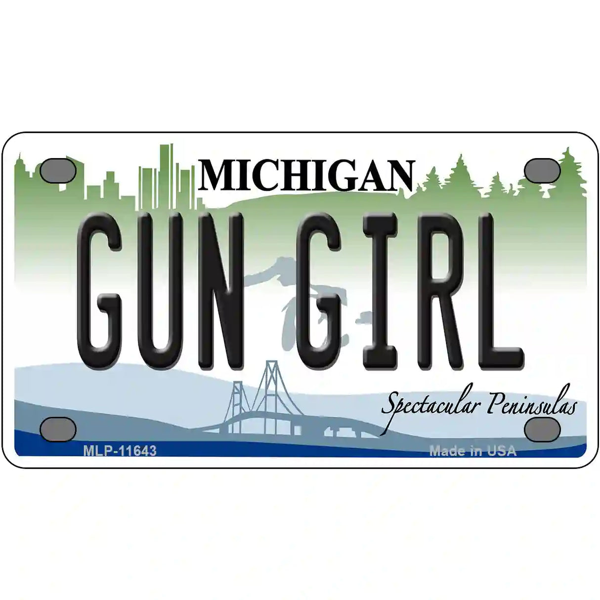 Gun Girl Michigan Novelty License Plate 4" x 2.2" (MLP)