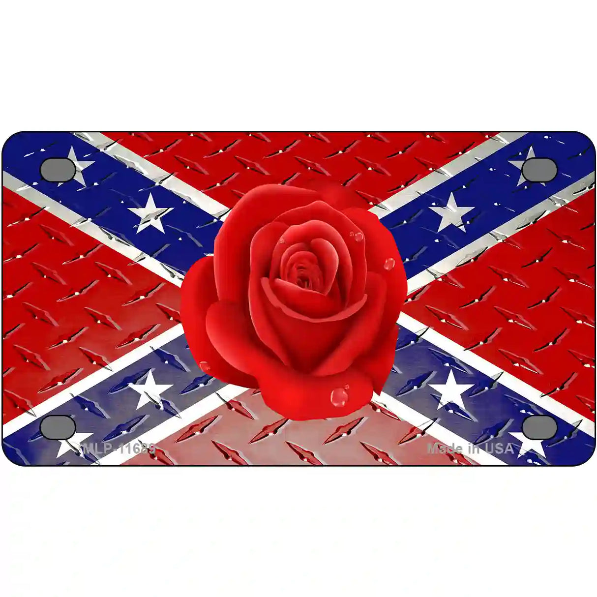 Confederate Flag With Red Rose Novelty License Plate 4" x 2.2" (MLP)