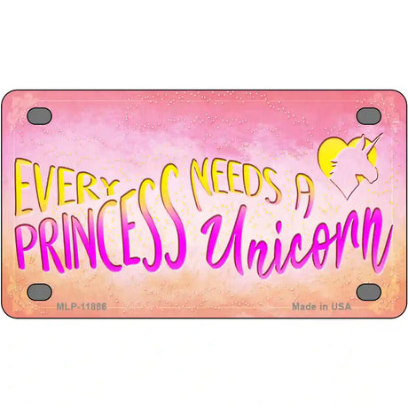 Princess and Unicorn Novelty Metal License Plate 4" x 2.2" (MLP)