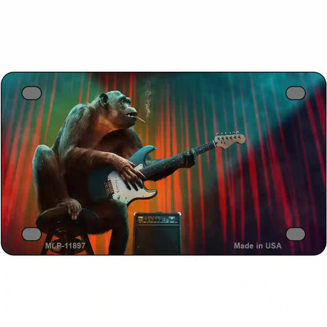 Monkey with Guitar Novelty Metal License Plate 4" x 2.2" (MLP)