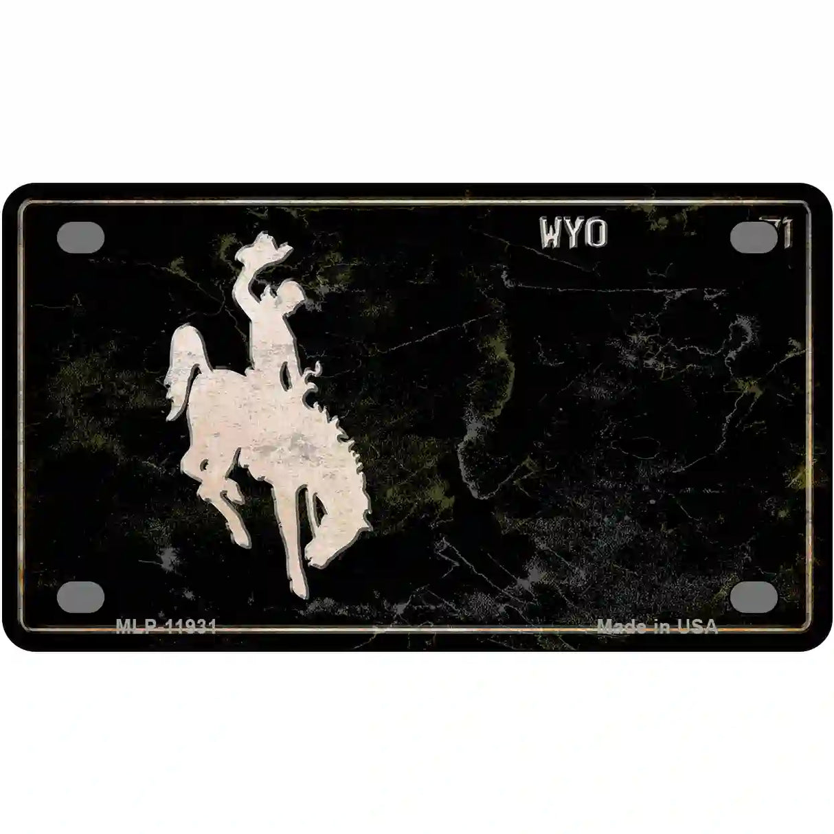 Wyoming Black Rusty Novelty Metal License Plate 4" x 2.2" (MLP)