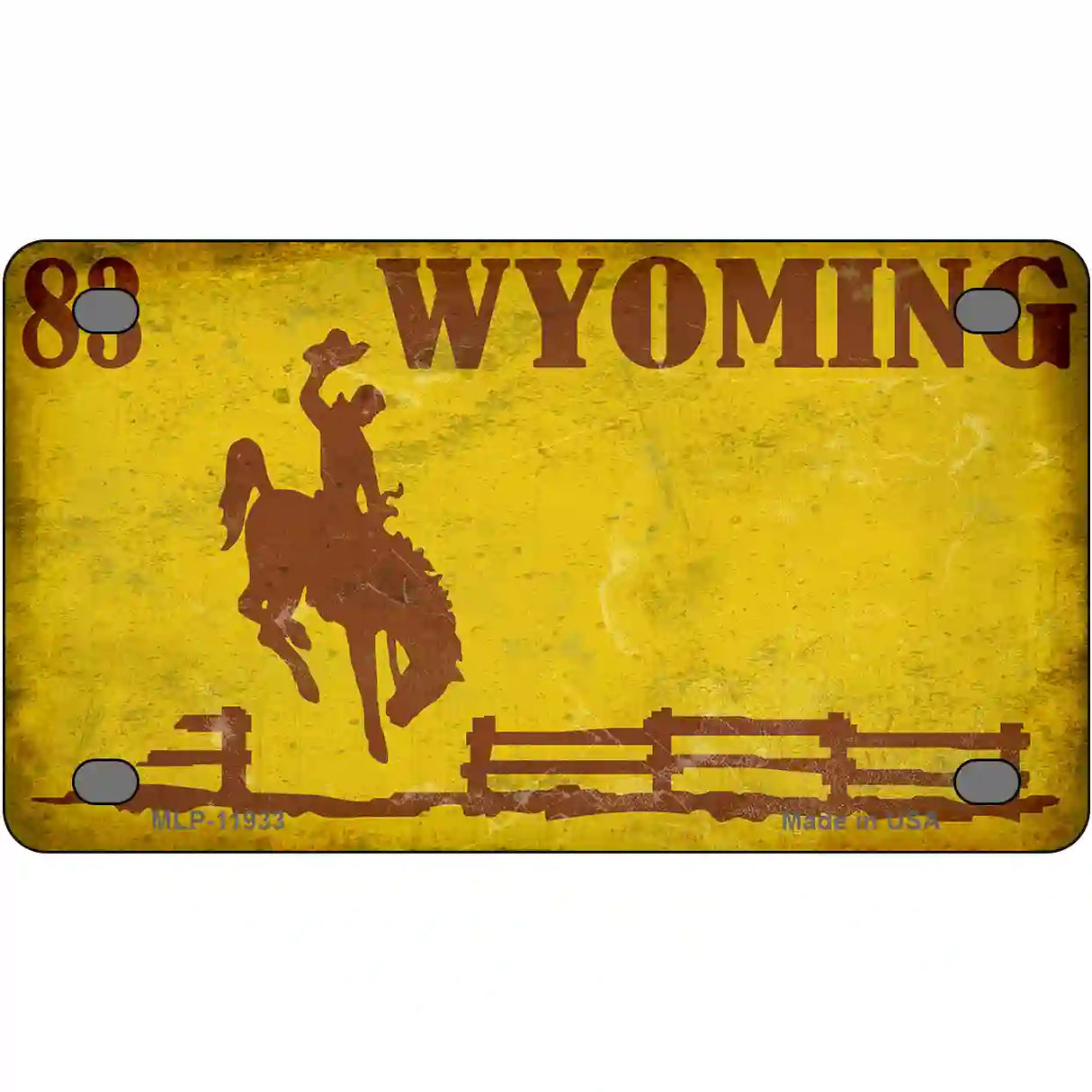 Wyoming Yellow Rusty Novelty Metal License Plate 4" x 2.2" (MLP)