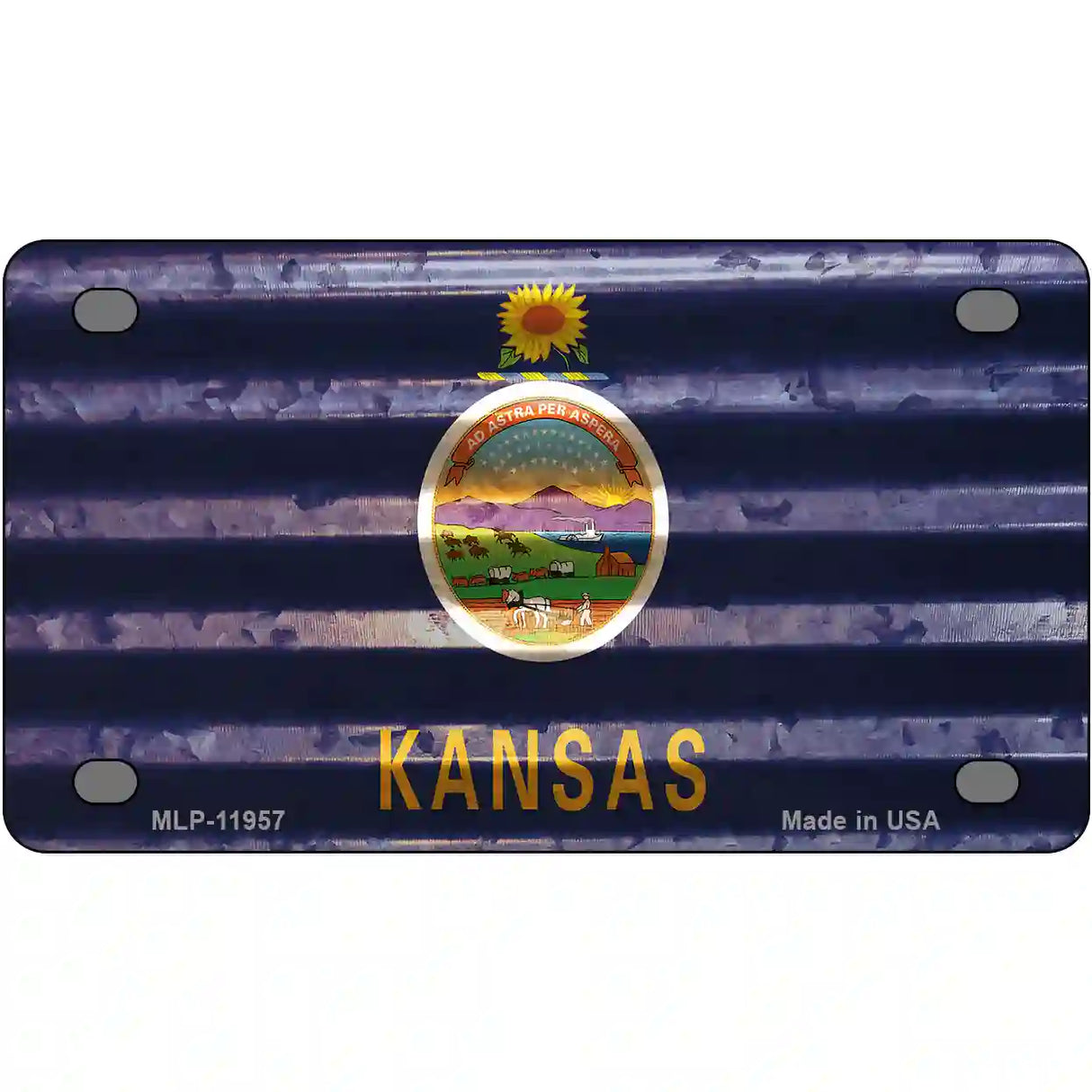 Kansas Corrugated Flag Novelty License Plate 4" x 2.2" (MLP)