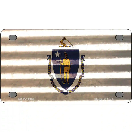 Massachusetts Corrugated Flag Novelty License Plate 4" x 2.2" (MLP)