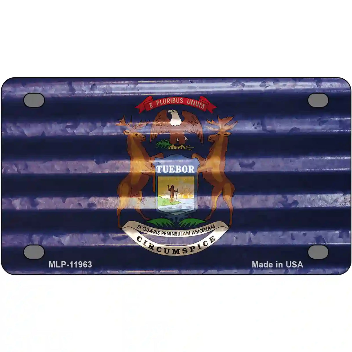 Michigan Corrugated Flag Novelty License Plate 4" x 2.2" (MLP)