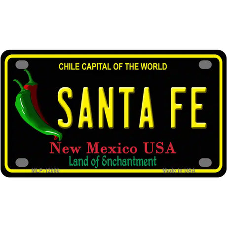 Santa Fe Black New Mexico Novelty Metal License Plate 4" x 2.2" (MLP)