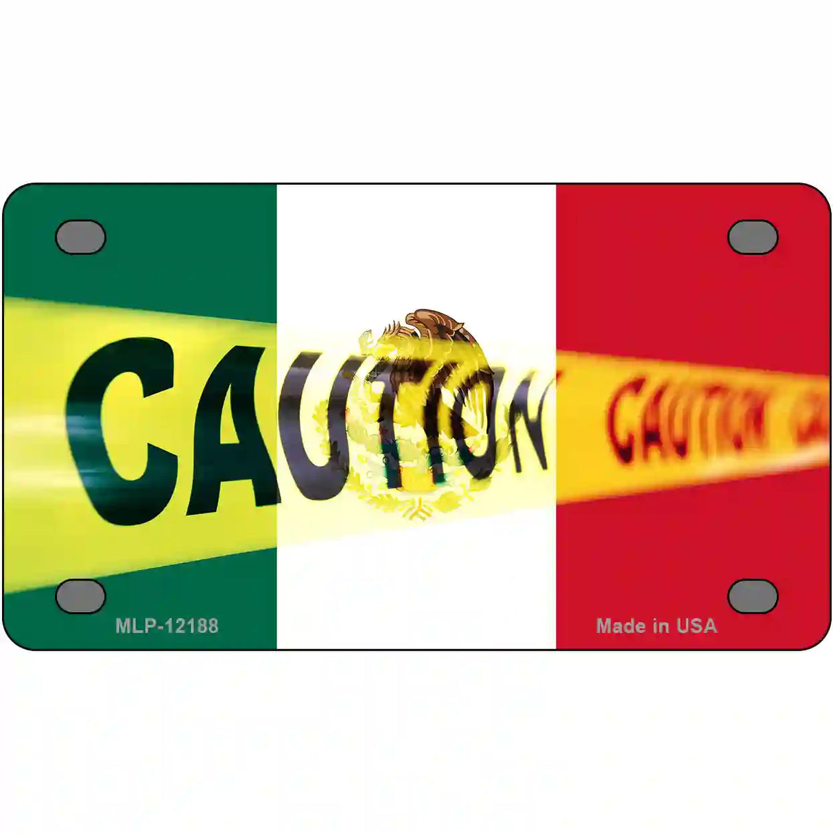 Caution Mexico Flag Novelty Metal License Plate 4" x 2.2" (MLP)