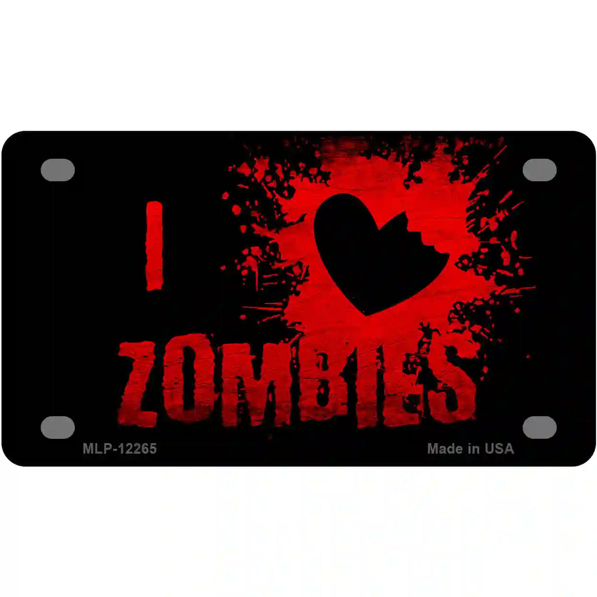 I Love Zombies Novelty Metal License Plate 4" x 2.2" (MLP)