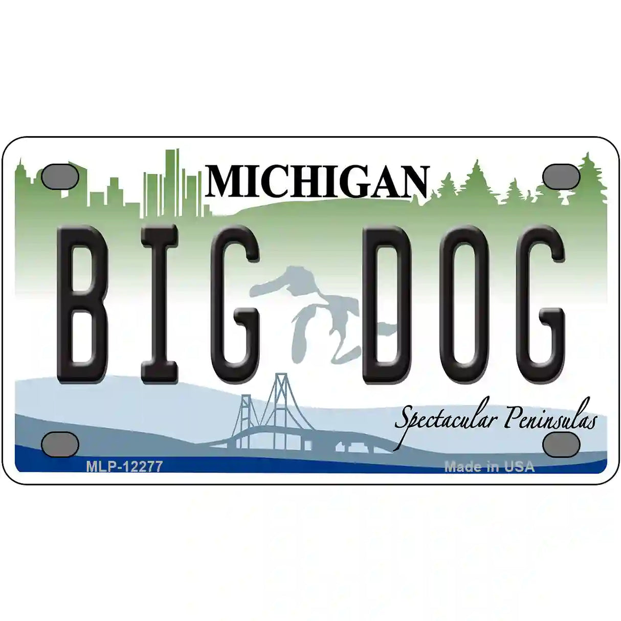 Michigan Big Dog Novelty Metal License Plate 4" x 2.2" (MLP)