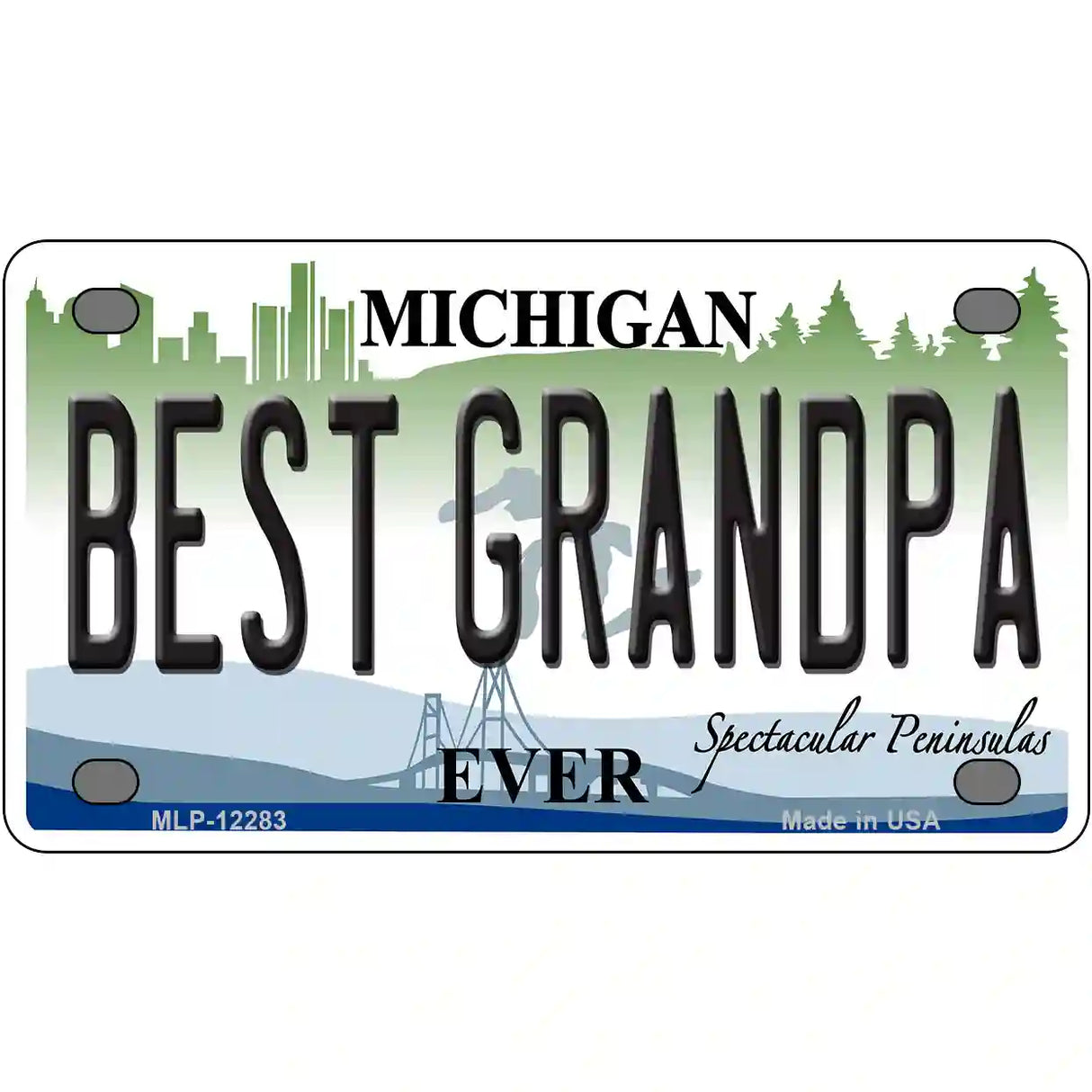 Michigan Best Grandpa Novelty Metal License Plate 4" x 2.2" (MLP)