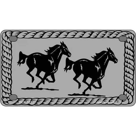 Two Running Horses Novelty Metal License Plate 4" x 2.2" (MLP)