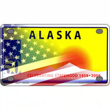 Alaska with American Flag Novelty Metal License Plate 4" x 2.2" (MLP)