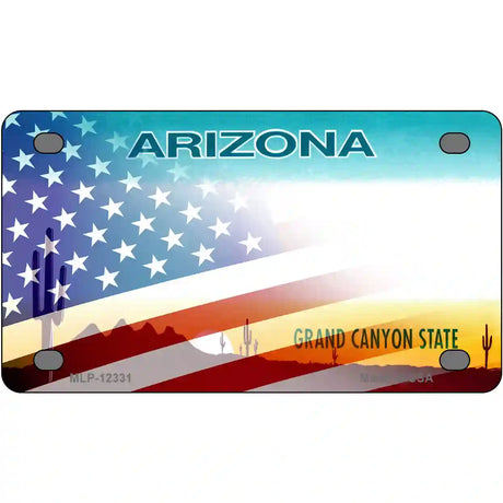 Arizona with American Flag Novelty Metal License Plate 4" x 2.2" (MLP)