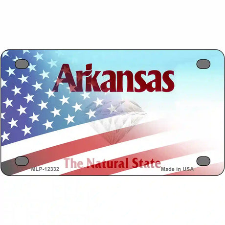 Arkansas with American Flag Novelty Metal License Plate 4" x 2.2" (MLP)