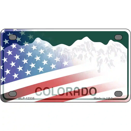 Colorado with American Flag Novelty Metal License Plate 4" x 2.2" (MLP)