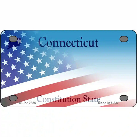 Connecticut with American Flag Novelty Metal License Plate 4" x 2.2" (MLP)