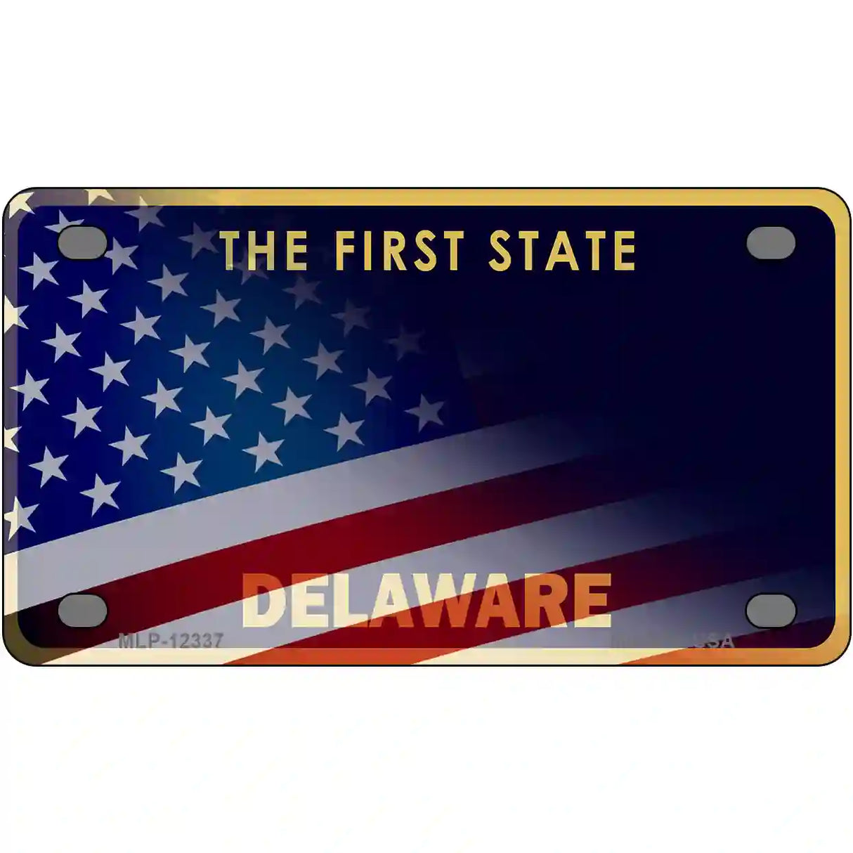 Delaware with American Flag Novelty Metal License Plate 4" x 2.2" (MLP)