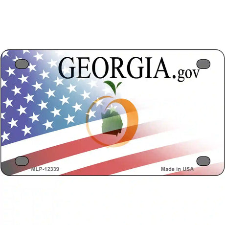 Georgia with American Flag Novelty Metal License Plate 4" x 2.2" (MLP)