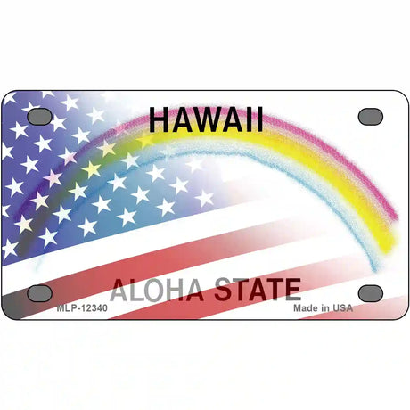 Hawaii with American Flag Novelty Metal License Plate 4" x 2.2" (MLP)