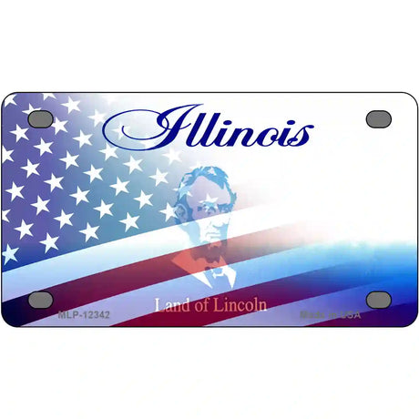 Illinois with American Flag Novelty Metal License Plate 4" x 2.2" (MLP)