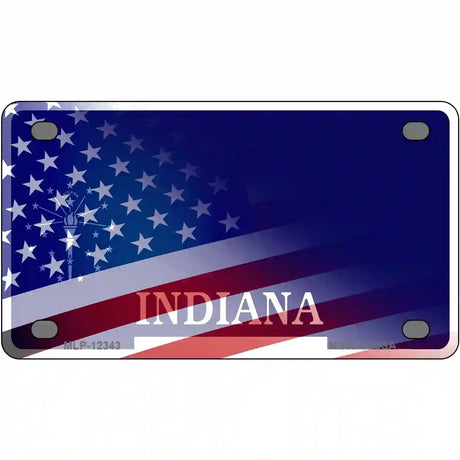 Indiana with American Flag Novelty Metal License Plate 4" x 2.2" (MLP)