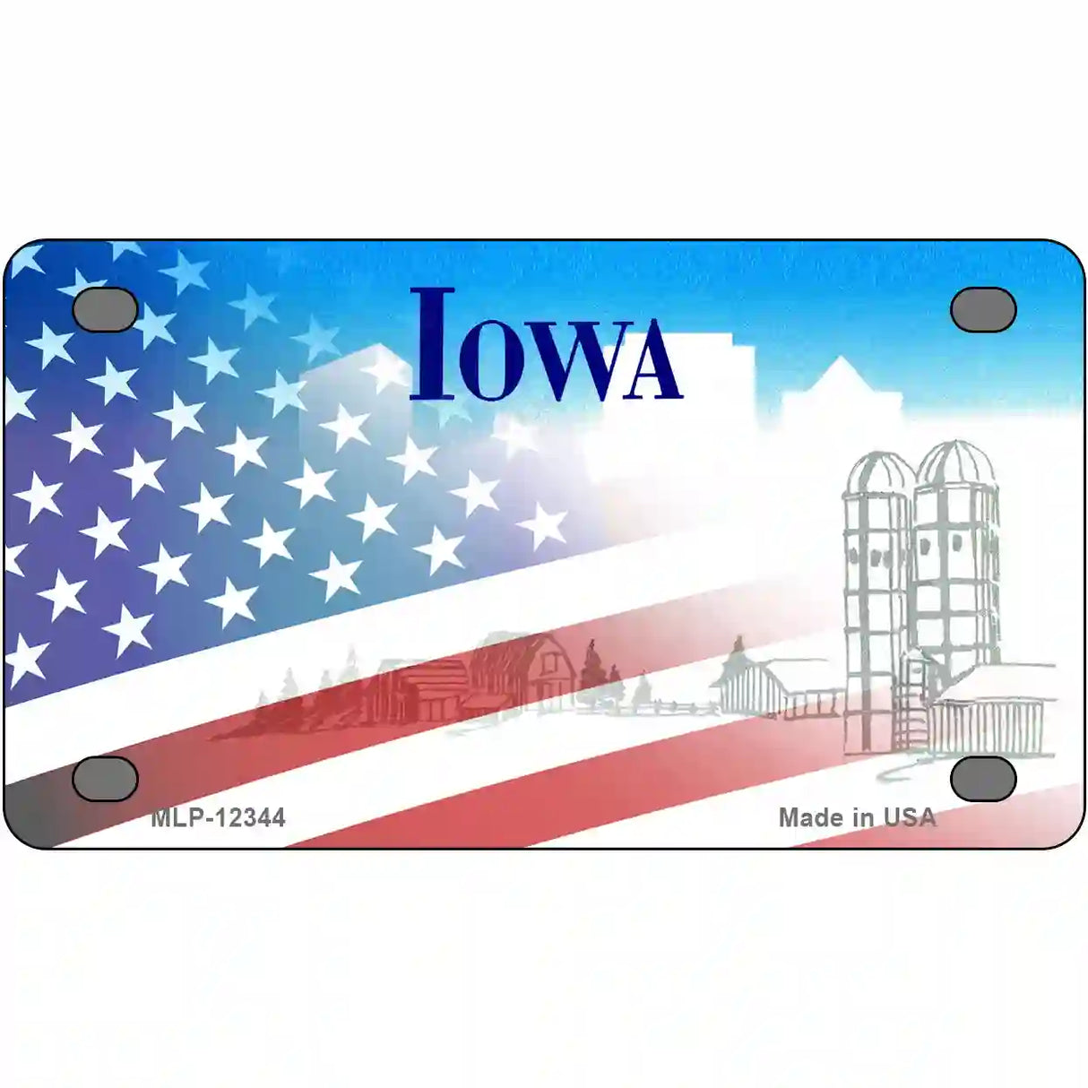 Iowa with American Flag Novelty Metal License Plate 4" x 2.2" (MLP)