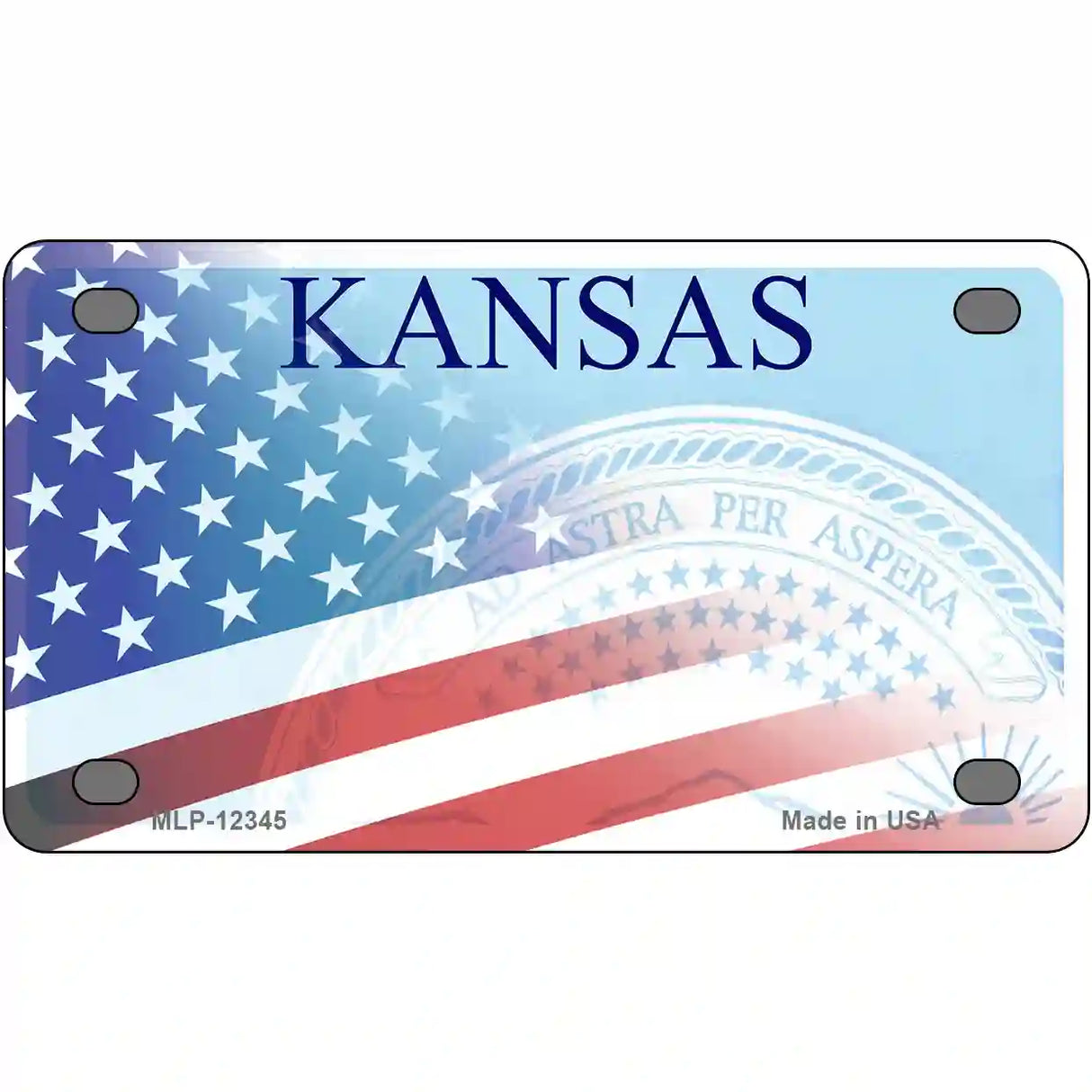 Kansas with American Flag Novelty Metal License Plate 4" x 2.2" (MLP)