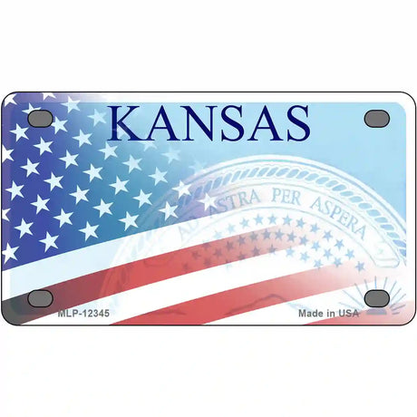 Kansas with American Flag Novelty Metal License Plate 4" x 2.2" (MLP)