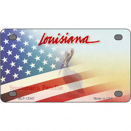 Louisiana with American Flag Novelty Metal License Plate 4" x 2.2" (MLP)