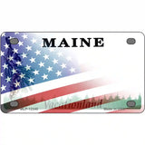 Maine with American Flag Novelty Metal License Plate 4" x 2.2" (MLP)