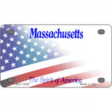 Massachusetts with American Flag Novelty Metal License Plate 4" x 2.2" (MLP)