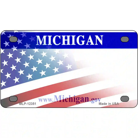 Michigan with American Flag Novelty Metal License Plate 4" x 2.2" (MLP)