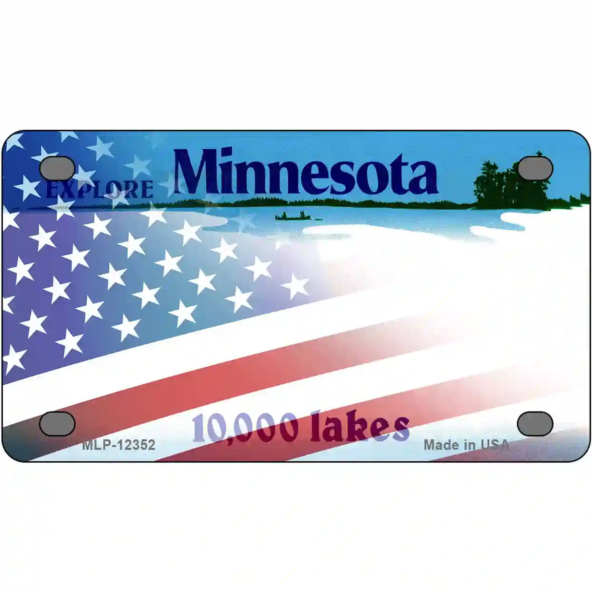 Minnesota with American Flag Novelty Metal License Plate 4" x 2.2" (MLP)