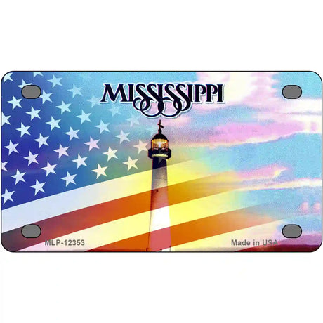 Mississippi with American Flag Novelty Metal License Plate 4" x 2.2" (MLP)