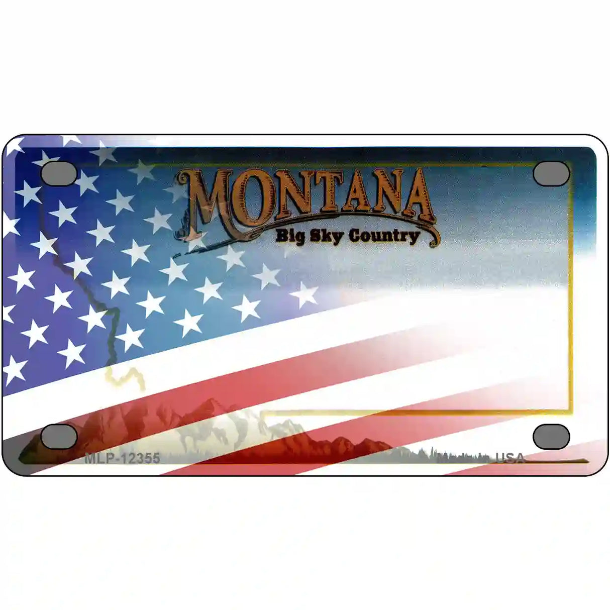 Montana with American Flag Novelty Metal License Plate 4" x 2.2" (MLP)