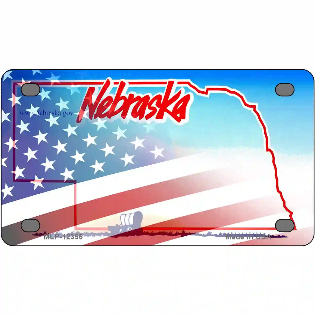 Nebraska with American Flag Novelty Metal License Plate 4" x 2.2" (MLP)